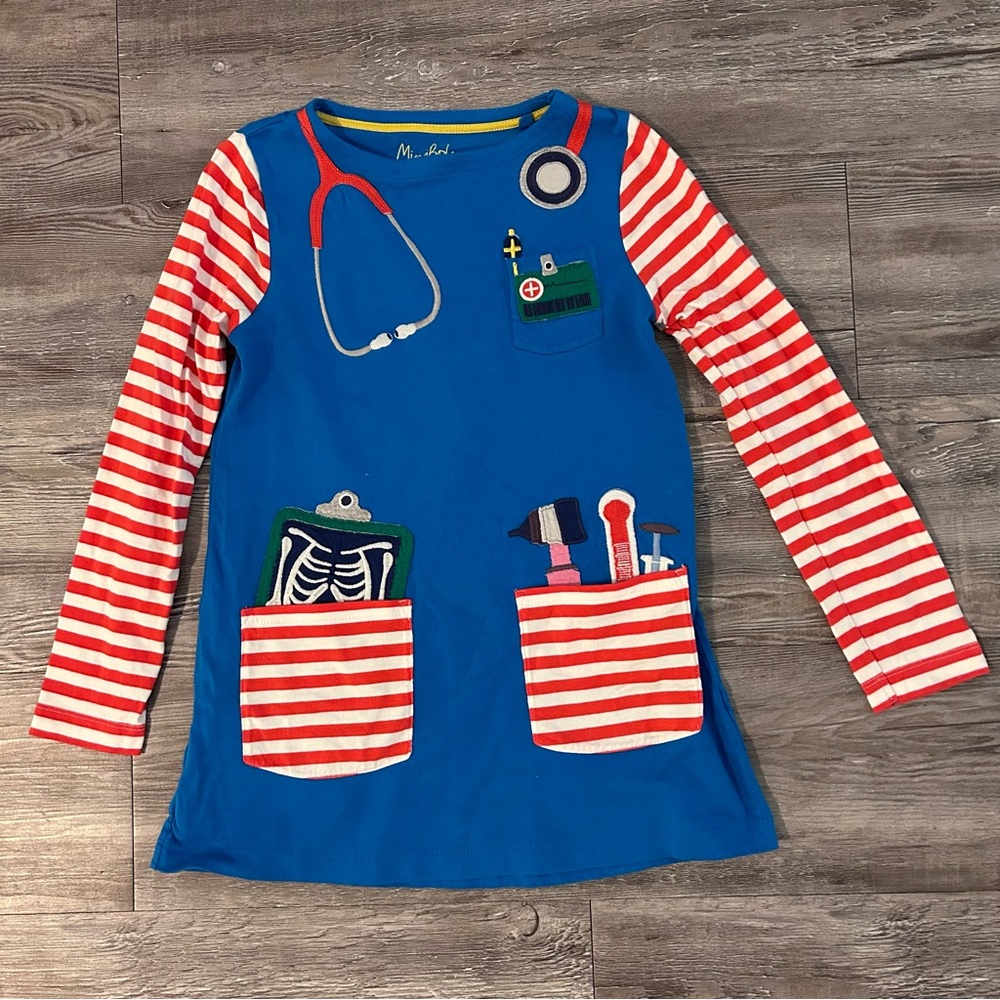 Mini Boden Doctor Tunic with Red-White Striped Sleeves